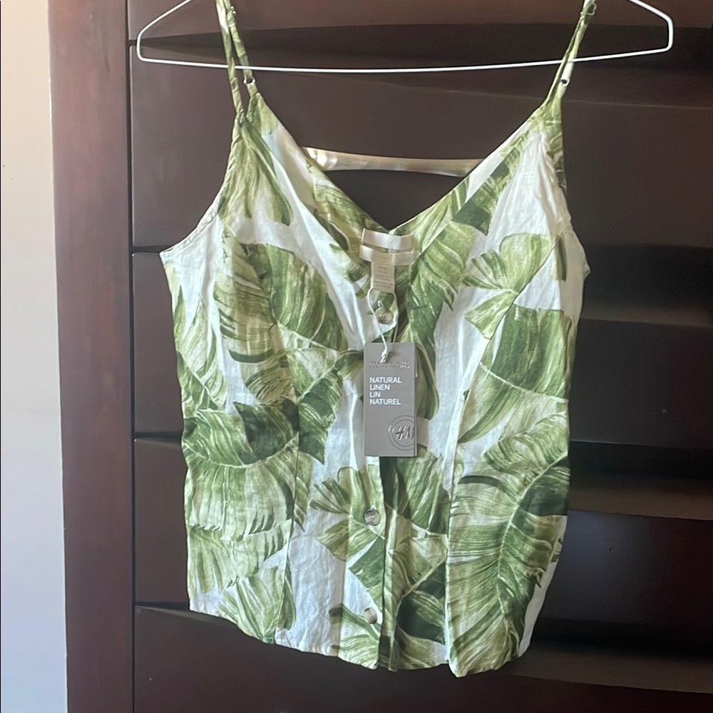 H&M Green and White Linen button down Camisole